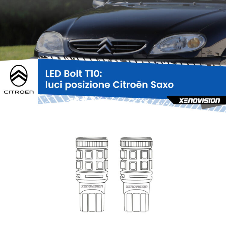0 Luci posizione LED Citroën Saxo 1996-2004: T10 Bolt <strong>Luci posizione LED per Citroën Saxo</strong> 1996-2004. Coppia lampade <strong>T10</strong> modello Bolt canbus.