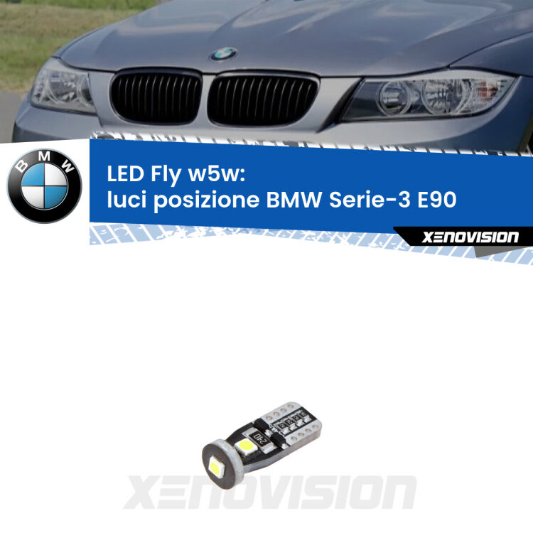 <strong>luci posizione LED per BMW Serie-3</strong> E90 con fari alogeni. Coppia lampadine <strong>w5w</strong> Canbus compatte modello Fly Xenovision.