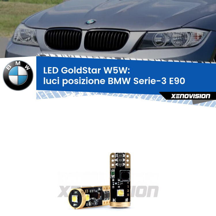 <strong>Luci posizione LED BMW Serie-3</strong> E90 con fari alogeni: ottima luminosità a 360 gradi. Si inseriscono ovunque. Canbus, Top Quality.