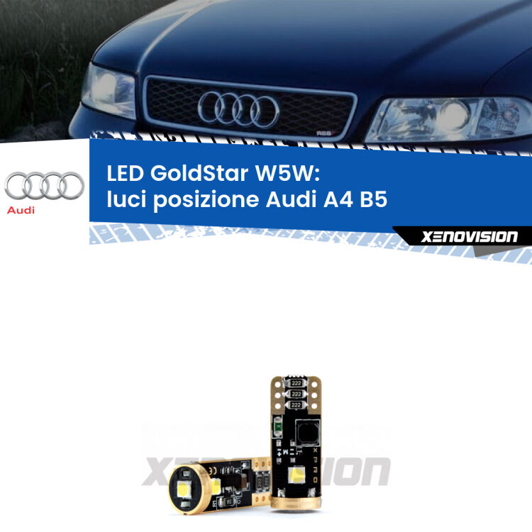 <strong>Luci posizione LED Audi A4</strong> B5 con fari H7: ottima luminosità a 360 gradi. Si inseriscono ovunque. Canbus, Top Quality.