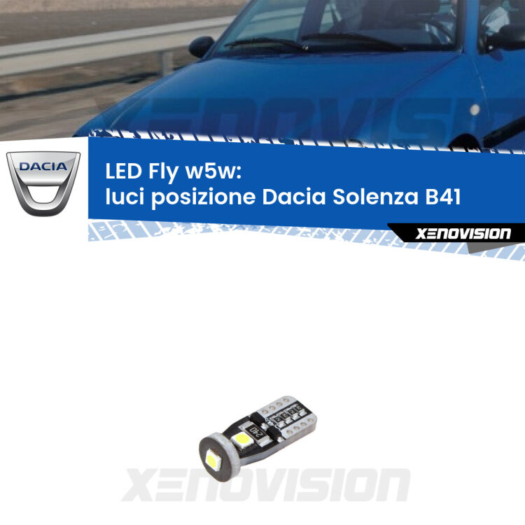 <strong>luci posizione LED per Dacia Solenza</strong> B41 2003in poi. Coppia lampadine <strong>w5w</strong> Canbus compatte modello Fly Xenovision.
