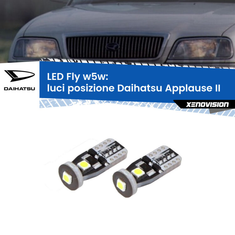 0 Luci posizione LED Daihatsu Applause II 1997-2000: W5W Fly <strong>luci posizione LED per Daihatsu Applause</strong> II 1997-2000. Coppia lampadine <strong>w5w</strong> Canbus compatte modello Fly Xenovision.