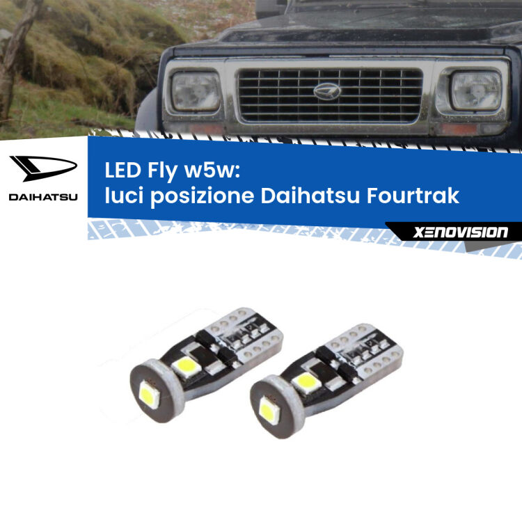 0 Luci posizione LED Daihatsu Fourtrak 1985-1998: W5W Fly <strong>luci posizione LED per Daihatsu Fourtrak</strong> 1985-1998. Coppia lampadine <strong>w5w</strong> Canbus compatte modello Fly Xenovision.
