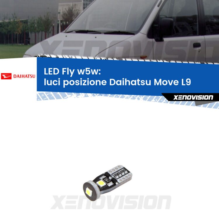 <strong>luci posizione LED per Daihatsu Move</strong> L9 1997-2002. Coppia lampadine <strong>w5w</strong> Canbus compatte modello Fly Xenovision.