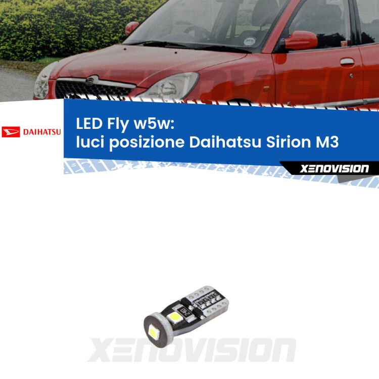 <strong>luci posizione LED per Daihatsu Sirion</strong> M3 2005-2008. Coppia lampadine <strong>w5w</strong> Canbus compatte modello Fly Xenovision.