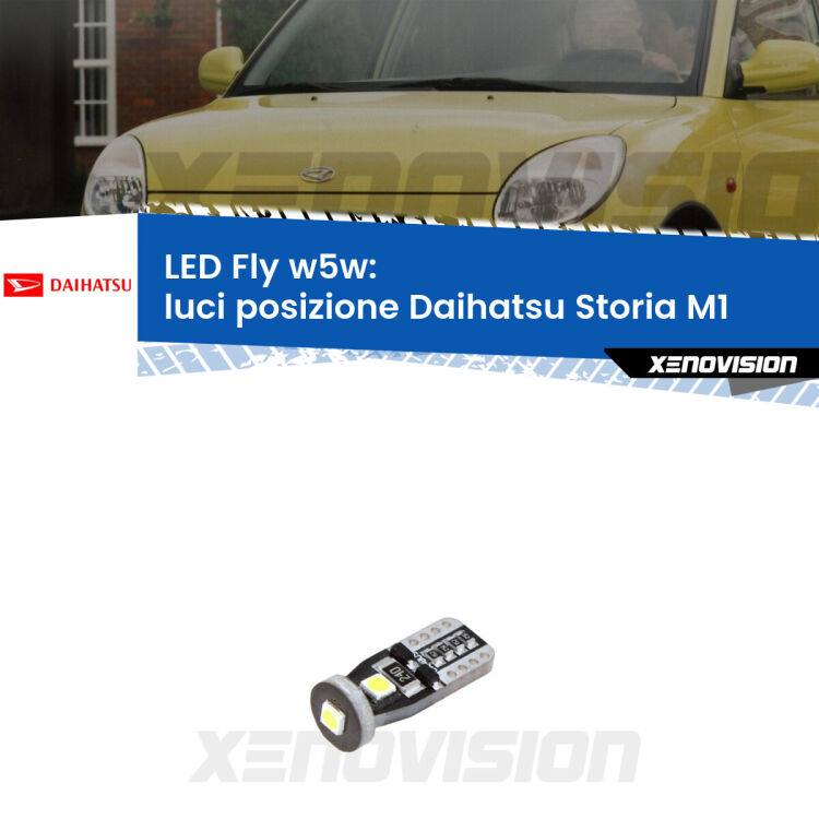 <strong>luci posizione LED per Daihatsu Storia</strong> M1 1998-2005. Coppia lampadine <strong>w5w</strong> Canbus compatte modello Fly Xenovision.