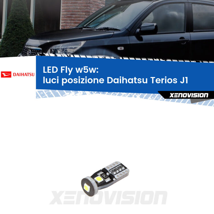 <strong>luci posizione LED per Daihatsu Terios</strong> J1 1997-2005. Coppia lampadine <strong>w5w</strong> Canbus compatte modello Fly Xenovision.