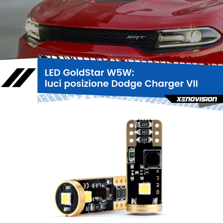 0 Luci posizione LED Dodge Charger VII 2011-2014: T10 GoldStar <strong>Luci posizione LED Dodge Charger</strong> VII 2011-2014: ottima luminosità a 360 gradi. Si inseriscono ovunque. Canbus, Top Quality.