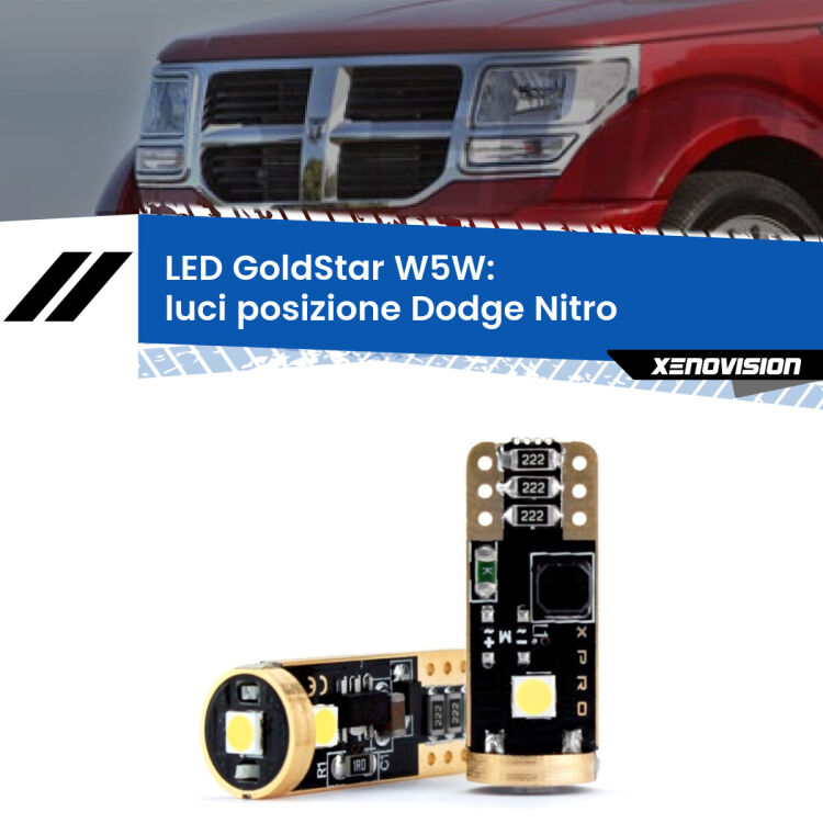 0 Luci posizione LED Dodge Nitro  2006-2012: T10 GoldStar <strong>Luci posizione LED Dodge Nitro</strong>  2006-2012: ottima luminosità a 360 gradi. Si inseriscono ovunque. Canbus, Top Quality.