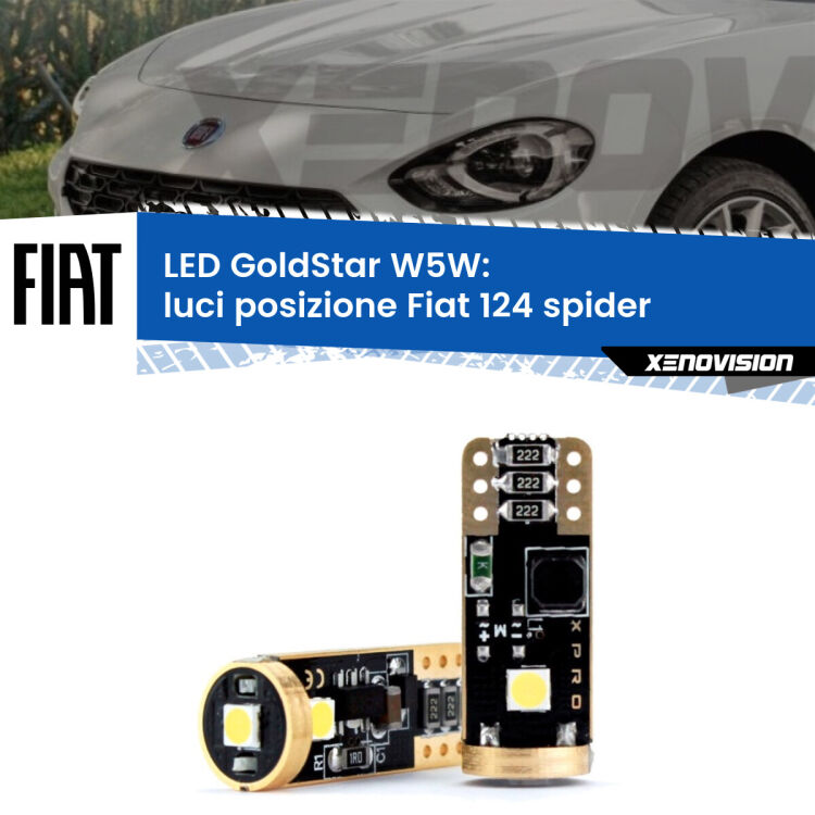 0 Luci posizione LED Fiat 124 spider 2016in poi: T10 GoldStar <strong>Luci posizione LED Fiat 124 spider</strong> 2016in poi: ottima luminosità a 360 gradi. Si inseriscono ovunque. Canbus, Top Quality.