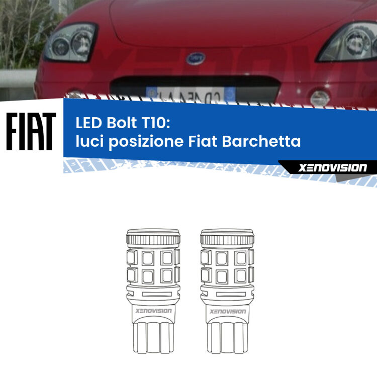 0 Luci posizione LED Fiat Barchetta  1995-2005: T10 Bolt <strong>Luci posizione LED per Fiat Barchetta</strong>  1995-2005. Coppia lampade <strong>T10</strong> modello Bolt canbus.