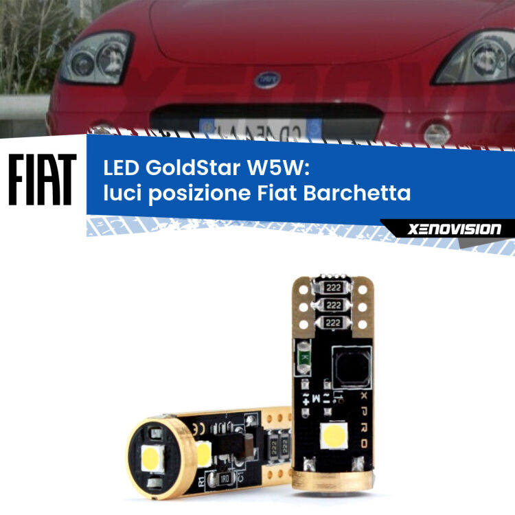 0 Luci posizione LED Fiat Barchetta  1995-2005: T10 GoldStar <strong>Luci posizione LED Fiat Barchetta</strong>  1995-2005: ottima luminosità a 360 gradi. Si inseriscono ovunque. Canbus, Top Quality.