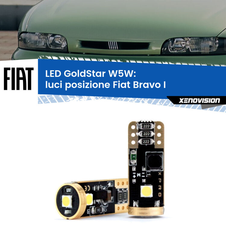 0 Luci posizione LED Fiat Bravo I 1995-2001: T10 GoldStar <strong>Luci posizione LED Fiat Bravo I</strong> 1995-2001: ottima luminosità a 360 gradi. Si inseriscono ovunque. Canbus, Top Quality.