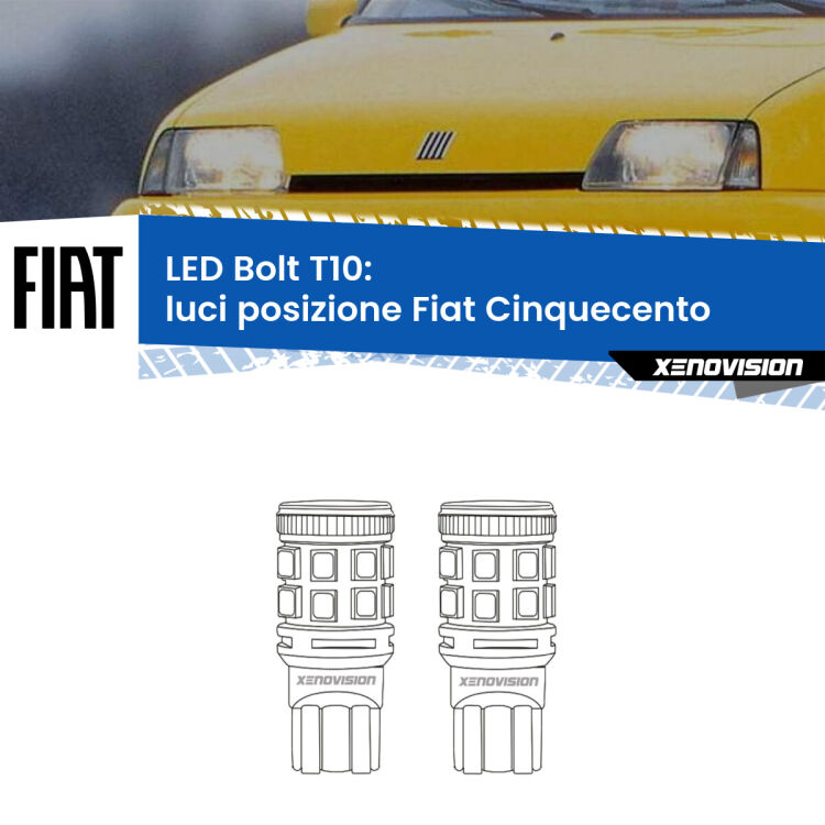 0 Luci posizione LED Fiat Cinquecento 1991-1999: T10 Bolt <strong>Luci posizione LED per Fiat Cinquecento</strong> 1991-1999. Coppia lampade <strong>T10</strong> modello Bolt canbus.