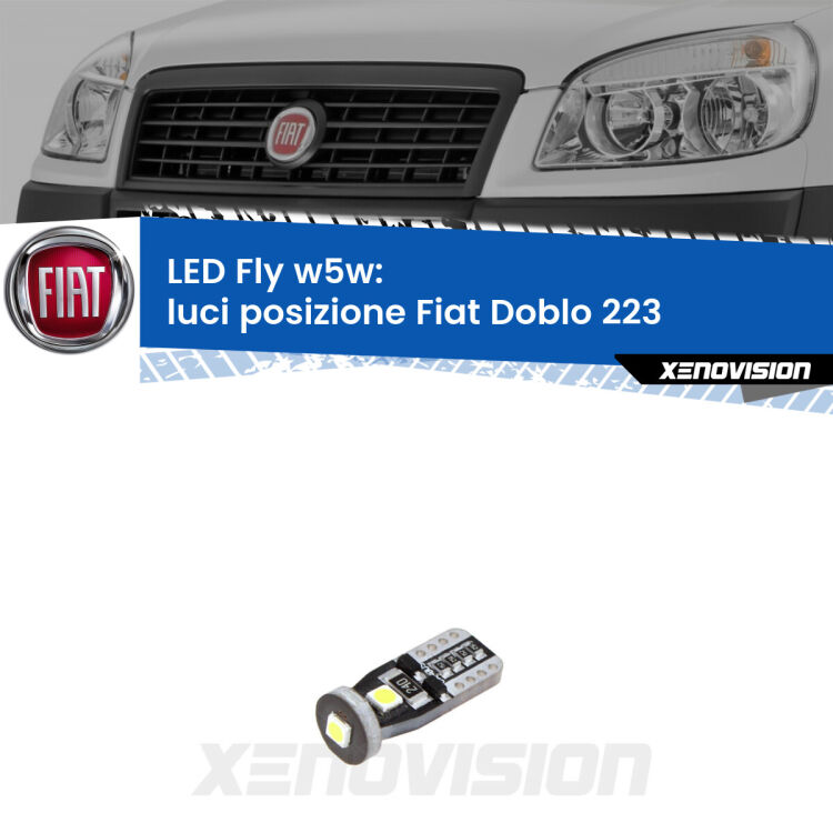 <strong>luci posizione LED per Fiat Doblo</strong> 223 2000-2010. Coppia lampadine <strong>w5w</strong> Canbus compatte modello Fly Xenovision.