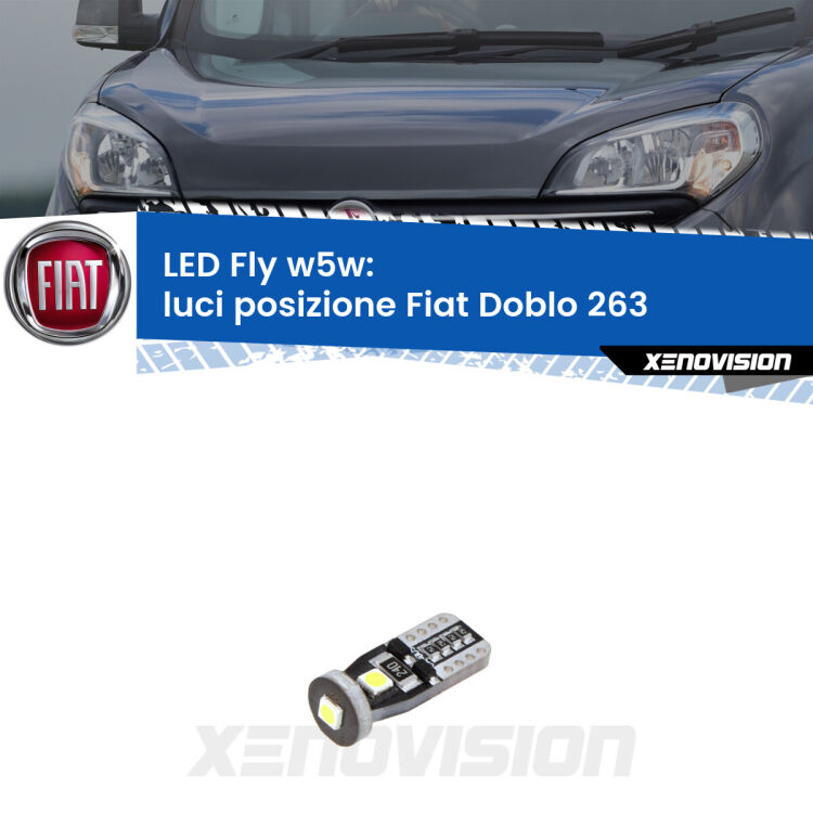 <strong>luci posizione LED per Fiat Doblo</strong> 263 2010-2014. Coppia lampadine <strong>w5w</strong> Canbus compatte modello Fly Xenovision.