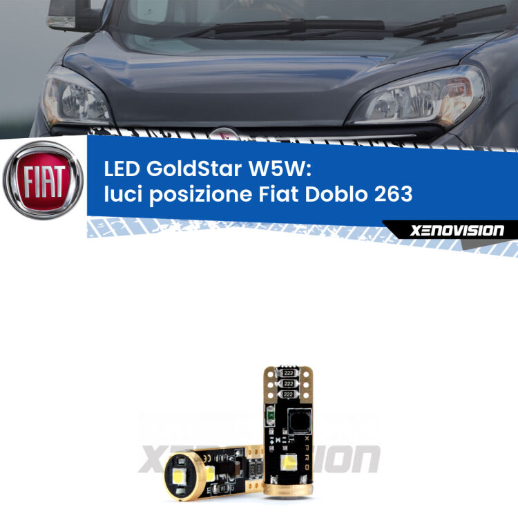 <strong>Luci posizione LED Fiat Doblo</strong> 263 2010-2014: ottima luminosità a 360 gradi. Si inseriscono ovunque. Canbus, Top Quality.