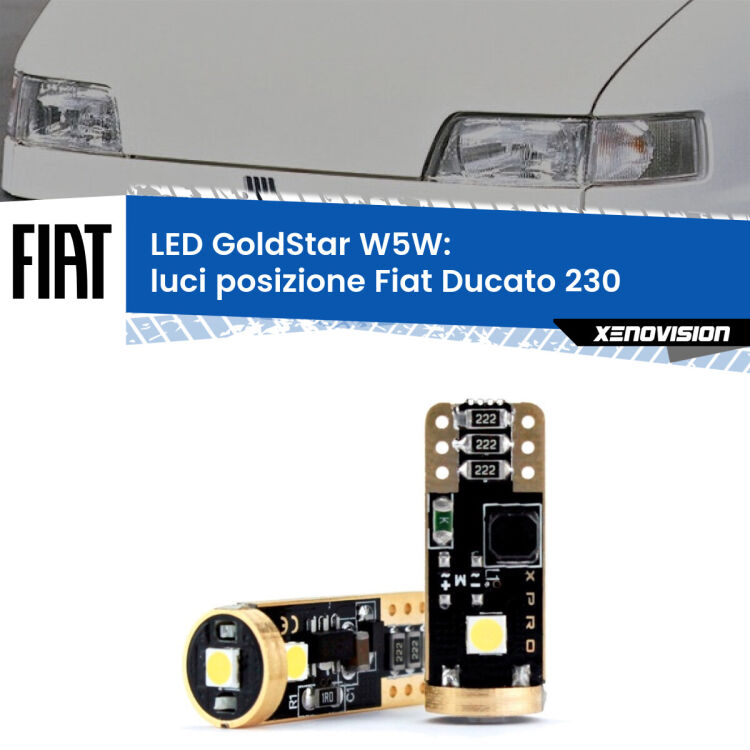 0 Luci posizione LED Fiat Ducato 230 1994-2002: T10 GoldStar <strong>Luci posizione LED Fiat Ducato</strong> 230 1994-2002: ottima luminosità a 360 gradi. Si inseriscono ovunque. Canbus, Top Quality.