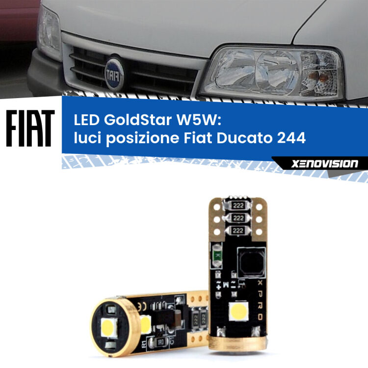 0 Luci posizione LED Fiat Ducato 244 2002-2006: T10 GoldStar <strong>Luci posizione LED Fiat Ducato</strong> 244 2002-2006: ottima luminosità a 360 gradi. Si inseriscono ovunque. Canbus, Top Quality.