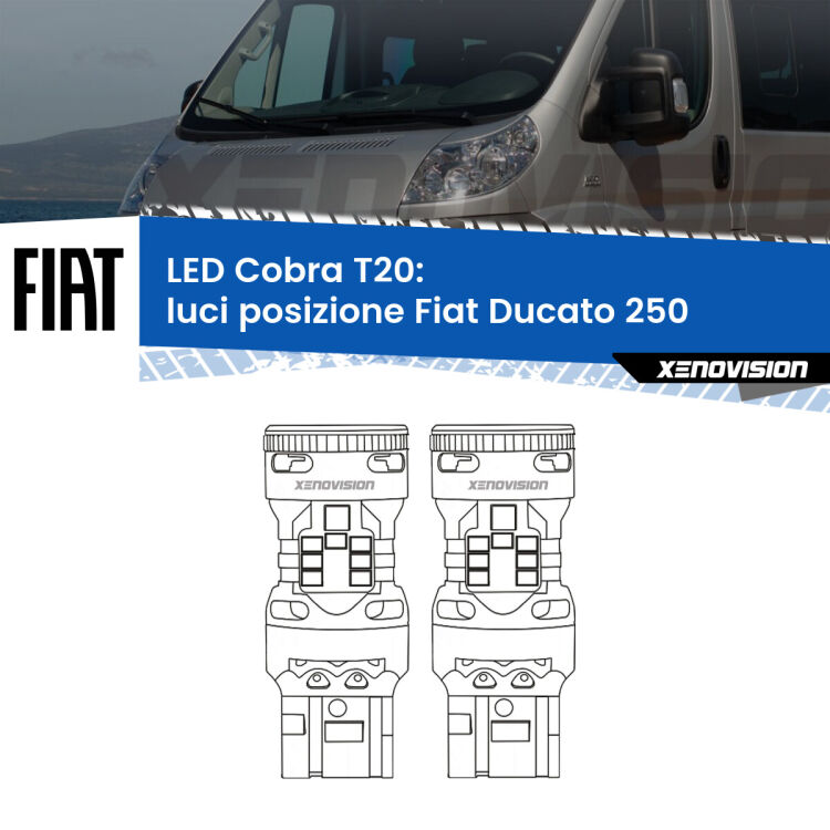 0 Luci posizione LED Fiat Ducato 250 2014-2018: T20 Cobra <strong>Luci posizione LED no-spie per Fiat Ducato</strong> 250 2014-2018. Coppia lampade <strong>T20</strong> modello Cobra super-canbus, raffreddate a ventola.