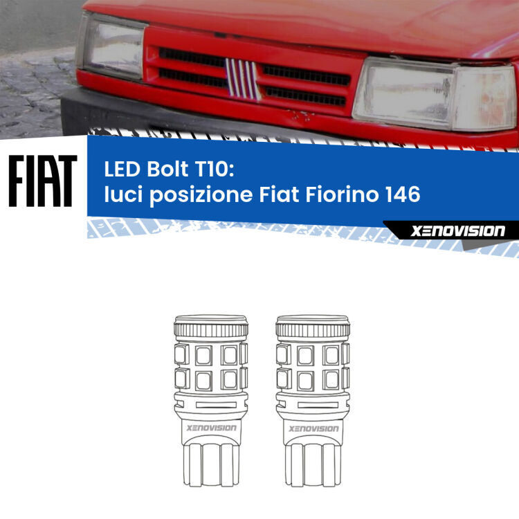 0 Luci posizione LED Fiat Fiorino 146 1988-2001: T10 Bolt <strong>Luci posizione LED per Fiat Fiorino</strong> 146 1988-2001. Coppia lampade <strong>T10</strong> modello Bolt canbus.