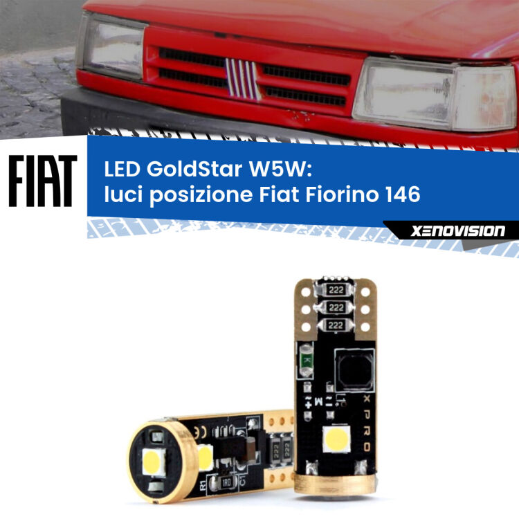 0 Luci posizione LED Fiat Fiorino 146 1988-2001: T10 GoldStar <strong>Luci posizione LED Fiat Fiorino</strong> 146 1988-2001: ottima luminosità a 360 gradi. Si inseriscono ovunque. Canbus, Top Quality.
