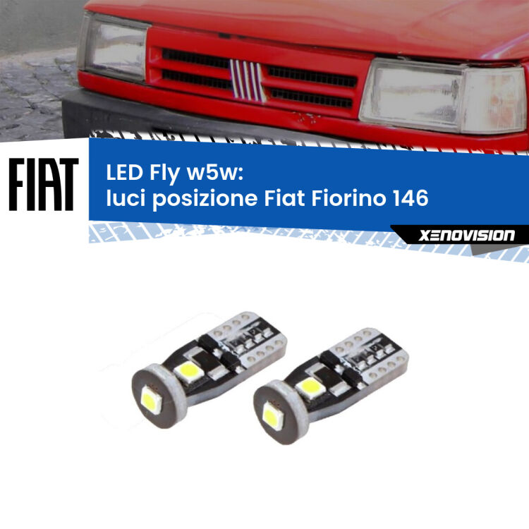 0 Luci posizione LED Fiat Fiorino 146 1988-2001: W5W Fly <strong>luci posizione LED per Fiat Fiorino</strong> 146 1988-2001. Coppia lampadine <strong>w5w</strong> Canbus compatte modello Fly Xenovision.