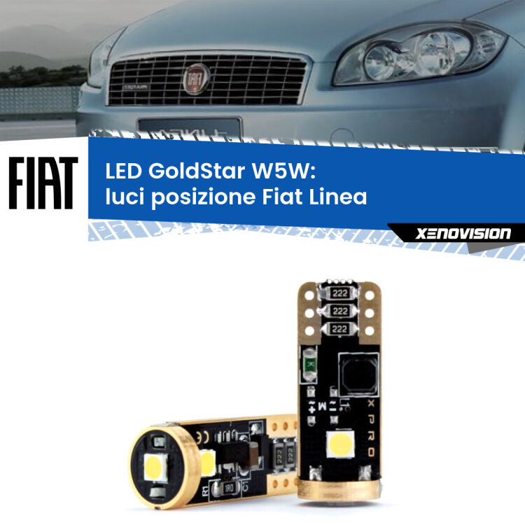 0 Luci posizione LED Fiat Linea 2007-2018: T10 GoldStar <strong>Luci posizione LED Fiat Linea</strong> 2007-2018: ottima luminosità a 360 gradi. Si inseriscono ovunque. Canbus, Top Quality.