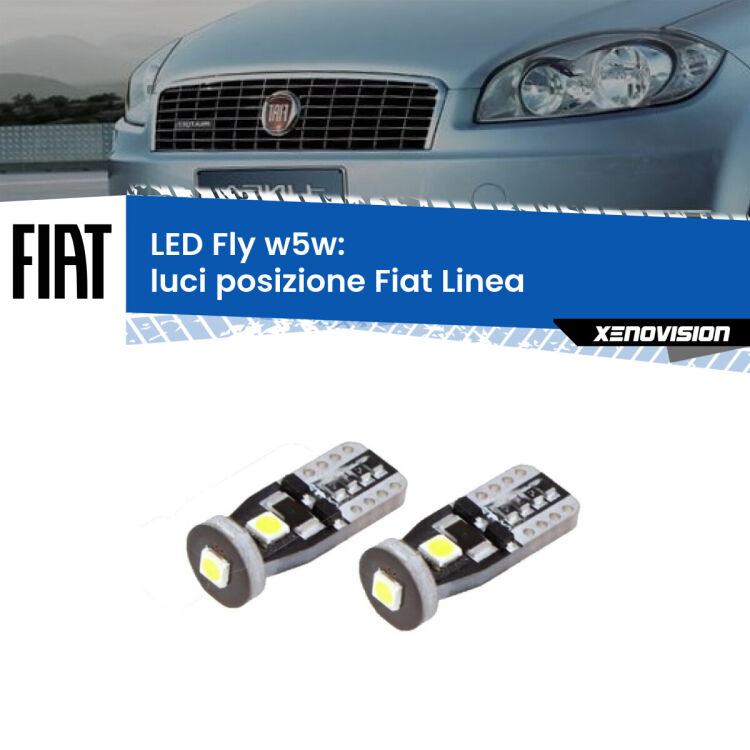 0 Luci posizione LED Fiat Linea 2007-2018: W5W Fly <strong>luci posizione LED per Fiat Linea</strong> 2007-2018. Coppia lampadine <strong>w5w</strong> Canbus compatte modello Fly Xenovision.