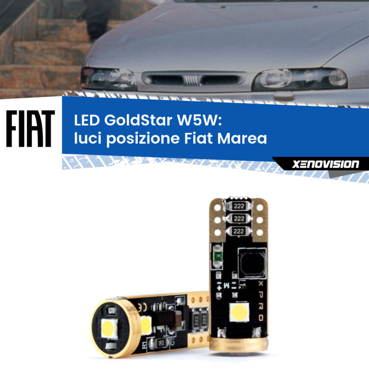 0 Luci posizione LED Fiat Marea 1996-2002: T10 GoldStar <strong>Luci posizione LED Fiat Marea</strong> 1996-2002: ottima luminosità a 360 gradi. Si inseriscono ovunque. Canbus, Top Quality.