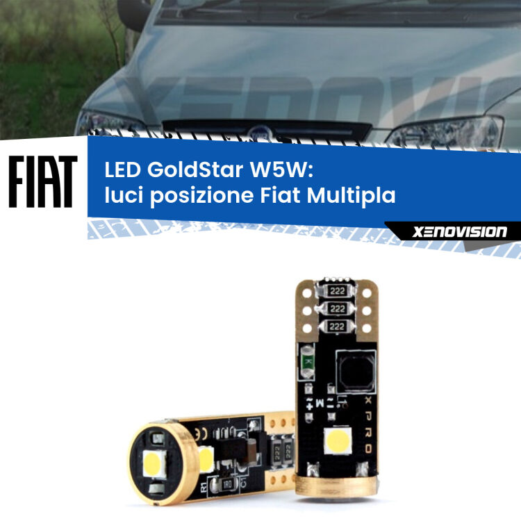 0 Luci posizione LED Fiat Multipla  1999-2010: T10 GoldStar <strong>Luci posizione LED Fiat Multipla</strong>  1999-2010: ottima luminosità a 360 gradi. Si inseriscono ovunque. Canbus, Top Quality.