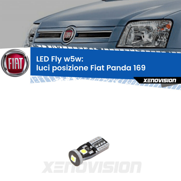 <strong>luci posizione LED per Fiat Panda</strong> 169 2003-2012. Coppia lampadine <strong>w5w</strong> Canbus compatte modello Fly Xenovision.