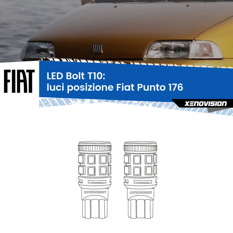 0 Luci posizione LED Fiat Punto 176 1993-1999: T10 Bolt <strong>Luci posizione LED per Fiat Punto</strong> 176 1993-1999. Coppia lampade <strong>T10</strong> modello Bolt canbus.
