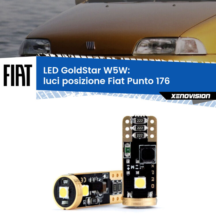 0 Luci posizione LED Fiat Punto 176 1993-1999: T10 GoldStar <strong>Luci posizione LED Fiat Punto</strong> 176 1993-1999: ottima luminosità a 360 gradi. Si inseriscono ovunque. Canbus, Top Quality.