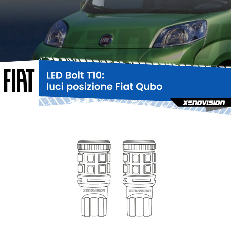 0 Luci posizione LED Fiat Qubo 2008-2021: T10 Bolt <strong>Luci posizione LED per Fiat Qubo</strong> 2008-2021. Coppia lampade <strong>T10</strong> modello Bolt canbus.