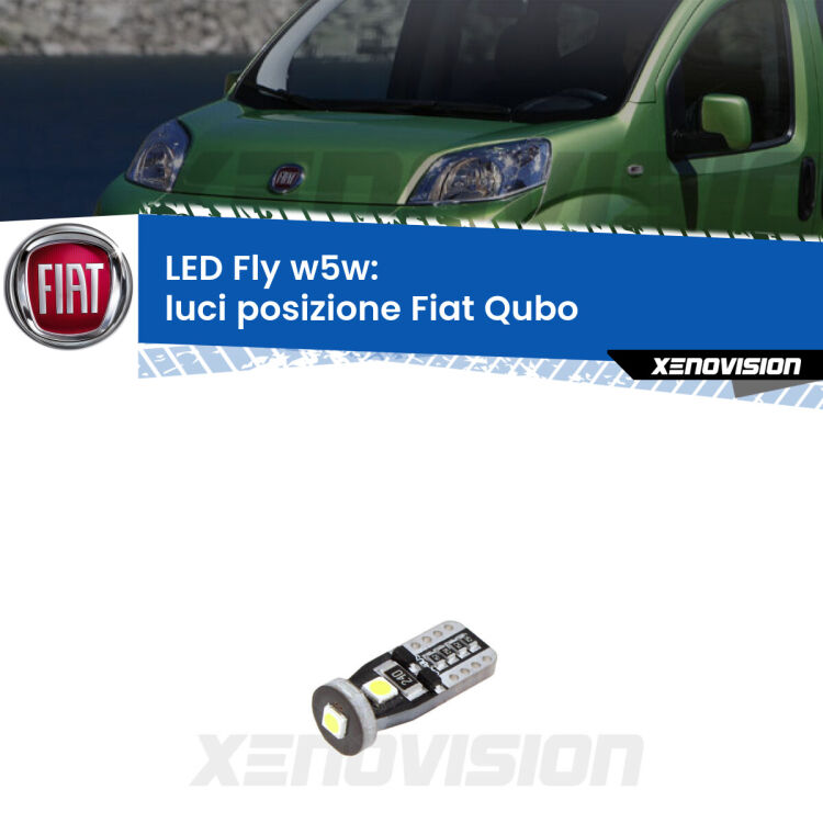 <strong>luci posizione LED per Fiat Qubo</strong>  2008-2021. Coppia lampadine <strong>w5w</strong> Canbus compatte modello Fly Xenovision.