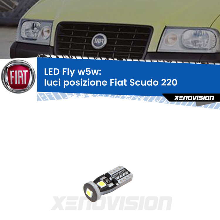 <strong>luci posizione LED per Fiat Scudo</strong> 220 1996-2006. Coppia lampadine <strong>w5w</strong> Canbus compatte modello Fly Xenovision.