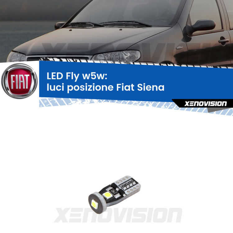 <strong>luci posizione LED per Fiat Siena</strong>  1996-2012. Coppia lampadine <strong>w5w</strong> Canbus compatte modello Fly Xenovision.