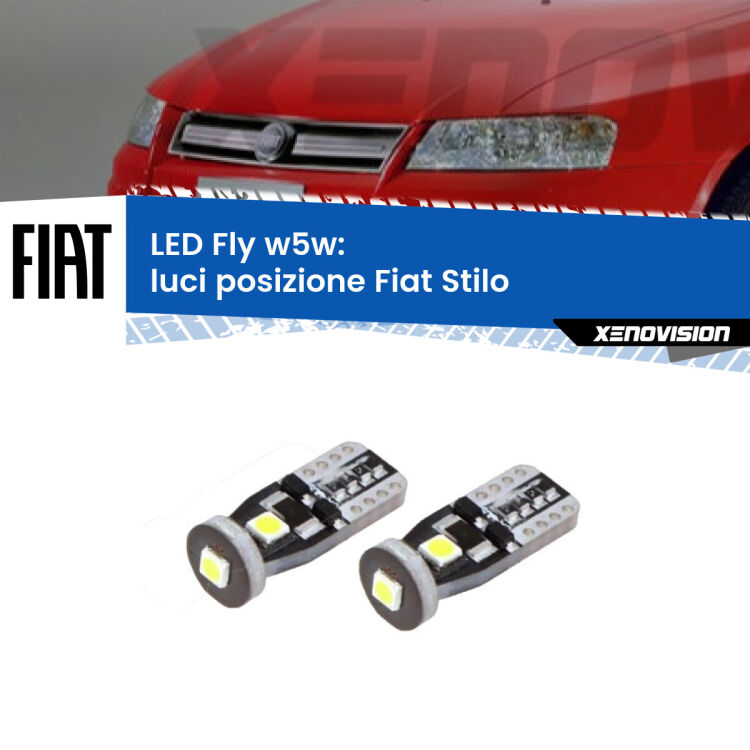0 Luci posizione LED Fiat Stilo 2001-2006: W5W Fly <strong>luci posizione LED per Fiat Stilo</strong> 2001-2006. Coppia lampadine <strong>w5w</strong> Canbus compatte modello Fly Xenovision.
