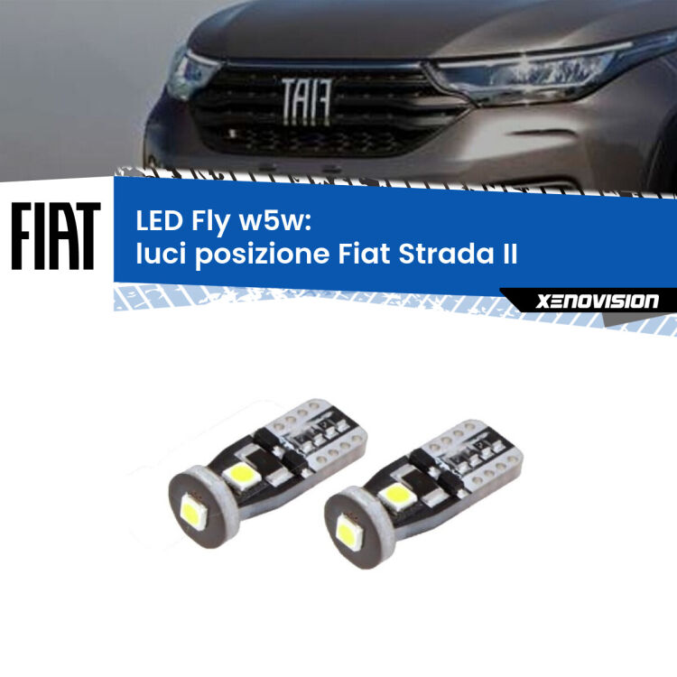 0 Luci posizione LED Fiat Strada II 2017in poi: W5W Fly <strong>luci posizione LED per Fiat Strada</strong> II 2017in poi. Coppia lampadine <strong>w5w</strong> Canbus compatte modello Fly Xenovision.