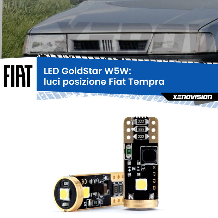0 Luci posizione LED Fiat Tempra 1990-1996: T10 GoldStar <strong>Luci posizione LED Fiat Tempra</strong> 1990-1996: ottima luminosità a 360 gradi. Si inseriscono ovunque. Canbus, Top Quality.