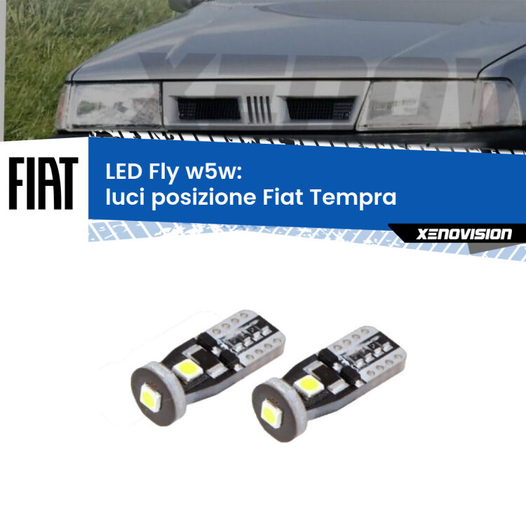 0 Luci posizione LED Fiat Tempra 1990-1996: W5W Fly <strong>luci posizione LED per Fiat Tempra</strong> 1990-1996. Coppia lampadine <strong>w5w</strong> Canbus compatte modello Fly Xenovision.