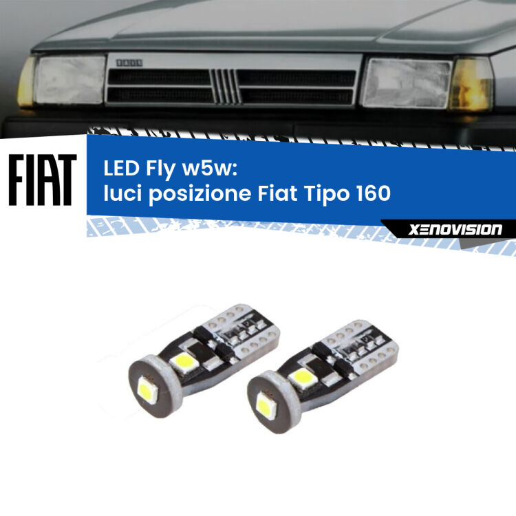 0 Luci posizione LED Fiat Tipo 160 1987-1996: W5W Fly <strong>luci posizione LED per Fiat Tipo</strong> 160 1987-1996. Coppia lampadine <strong>w5w</strong> Canbus compatte modello Fly Xenovision.