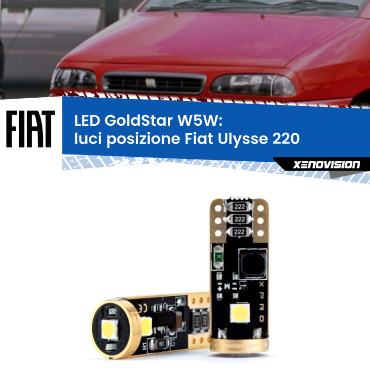 0 Luci posizione LED Fiat Ulysse 220 1994-2002: T10 GoldStar <strong>Luci posizione LED Fiat Ulysse</strong> 220 1994-2002: ottima luminosità a 360 gradi. Si inseriscono ovunque. Canbus, Top Quality.