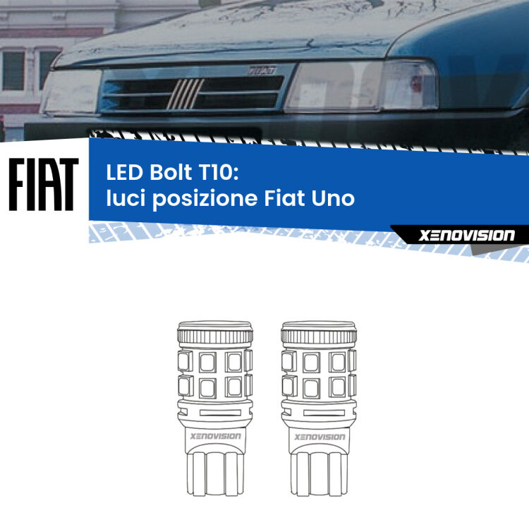 0 Luci posizione LED Fiat Uno 1983-1995: T10 Bolt <strong>Luci posizione LED per Fiat Uno</strong> 1983-1995. Coppia lampade <strong>T10</strong> modello Bolt canbus.