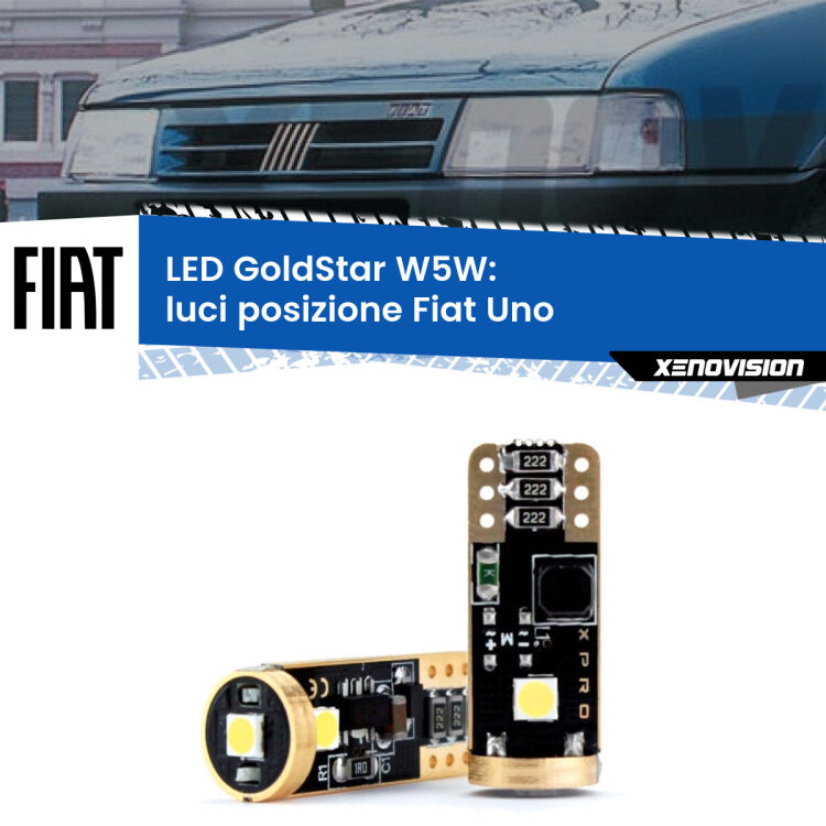 0 Luci posizione LED Fiat Uno 1983-1995: T10 GoldStar <strong>Luci posizione LED Fiat Uno</strong> 1983-1995: ottima luminosità a 360 gradi. Si inseriscono ovunque. Canbus, Top Quality.