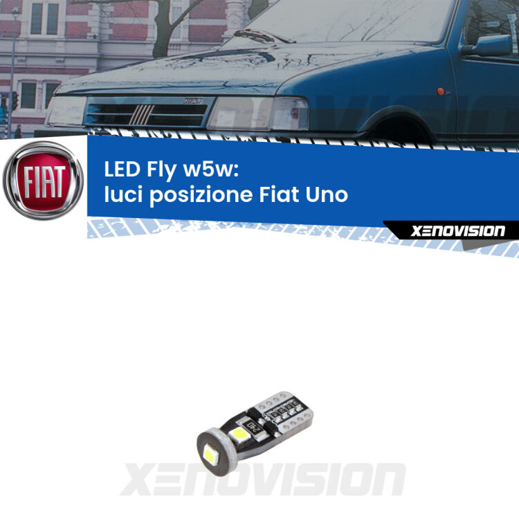 <strong>luci posizione LED per Fiat Uno</strong>  1983-1995. Coppia lampadine <strong>w5w</strong> Canbus compatte modello Fly Xenovision.