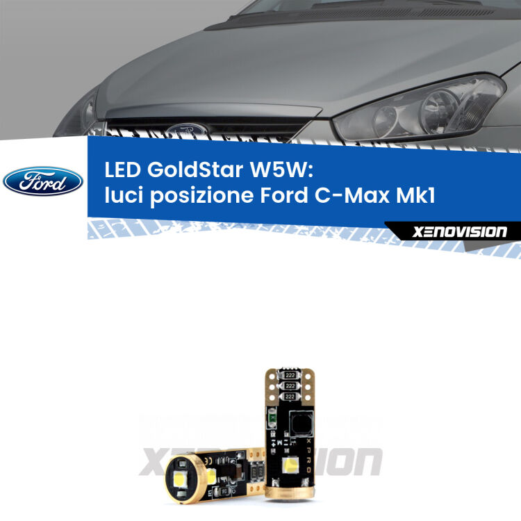 <strong>Luci posizione LED Ford C-Max</strong> Mk1 2003-2010: ottima luminosità a 360 gradi. Si inseriscono ovunque. Canbus, Top Quality.