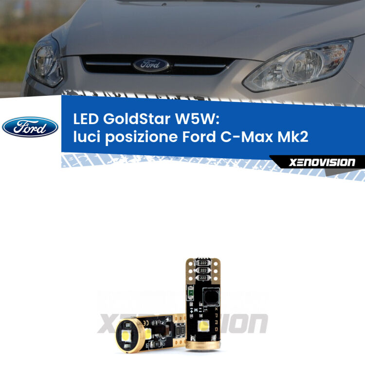 <strong>Luci posizione LED Ford C-Max</strong> Mk2 2011-2019: ottima luminosità a 360 gradi. Si inseriscono ovunque. Canbus, Top Quality.