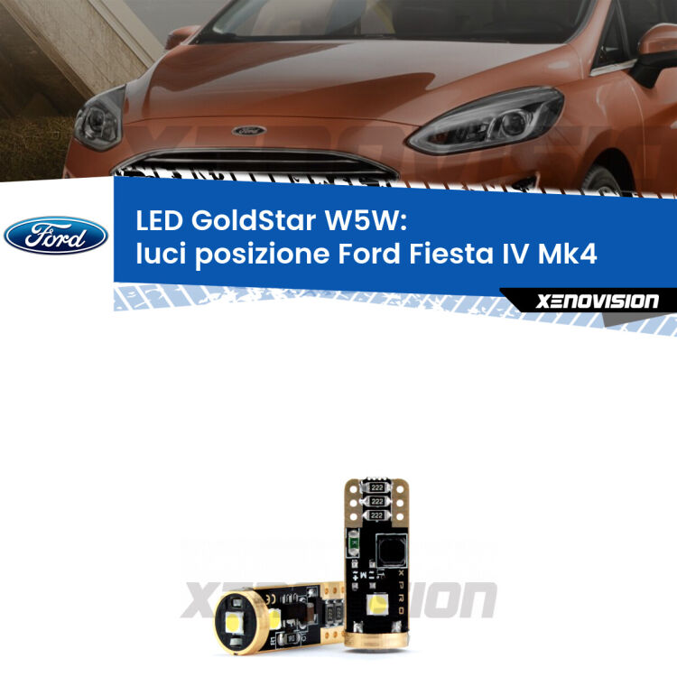 <strong>Luci posizione LED Ford Fiesta IV</strong> Mk4 1995-2002: ottima luminosità a 360 gradi. Si inseriscono ovunque. Canbus, Top Quality.